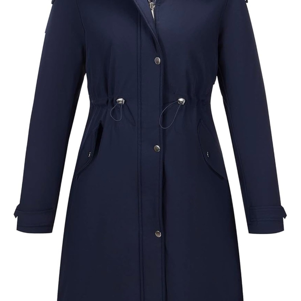 Navy Blue Trench Coat with Tailored Fit and Belted Waist